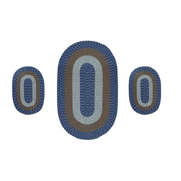 Country Braid Collection 3-Piece Chambray Stripe 100% Polypropylene Reversible Area Rug Set - (20"x30"/36"x60"/20"x30")