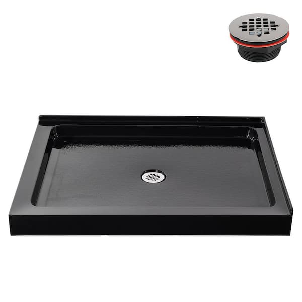 Streamline GB-2603-416-BL 48 in. x 36 in. Corner Acrylic Shower Pan Base in Glossy Black with Center Drain, Drain Included