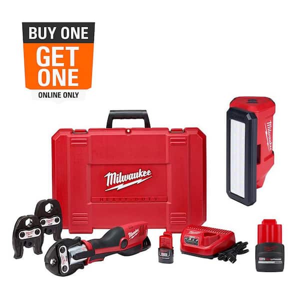 Milwaukee M12 12-Volt Lithium-Ion Force Logic Cordless Press Tool Kit, M12 12V High Output 2.5 Ah Battery and ROVER Flood Light