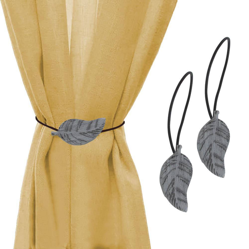 Gray and Black Magnetic Wooden Leaf Curtain Tiebacks Set