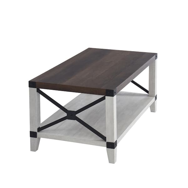 Edwin's Choice 40 in. White and Espresso Rectangle Metal X Accent Side Table with Lower Shelf