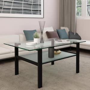 39.37 in. Black Rectangle Glass Coffee Table, Modern Simple