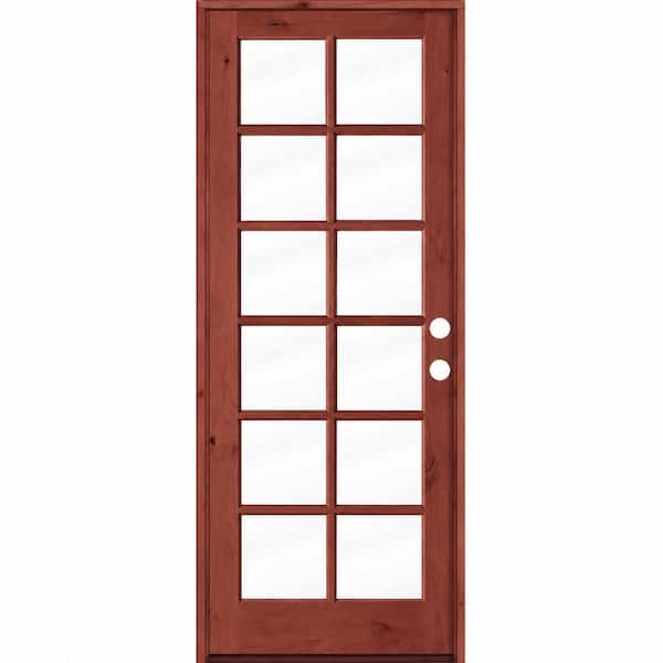 French 30 in. x 96 in. Knotty Alder Left-Hand/Inswing 12 Lite Clear Glass BEHR Amaretto Stain Wood Prehung Front Door