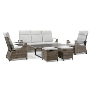 Antigua Gray 6-Piece Wicker Patio Conversation Set With Gray Cushions and Height Adjustable Table