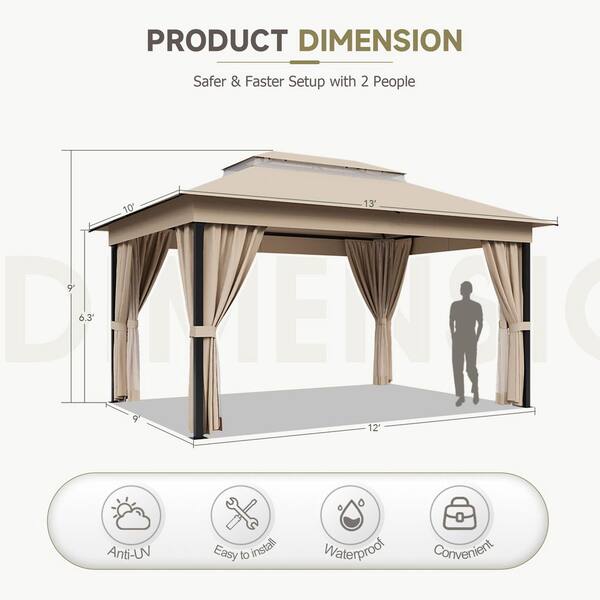 Tozey 10 ft. x 13 ft. Khaki Outdoor Steel Frame Gazebo with