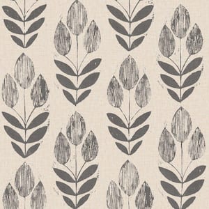 Scandinavian Black Block Print Tulip Black Wallpaper Sample