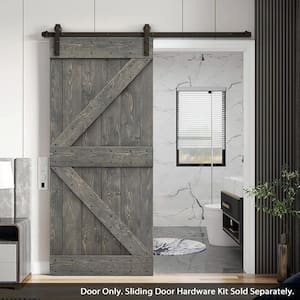 Distressed K 42 in. x 84 in. Weather Gray Solid DIY Knotty Pine Wood Interior Sliding Barn Door Slab