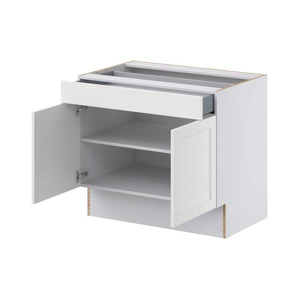 J COLLECTION Alton Painted White Recessed Assembled 36 in. W x 32.5 in. H x 23.75 in. D Accessible ADA 1 Drawer Base Kitchen Cabinet