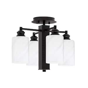 Albany 15.5 in. 4-Light Espresso Semi-Flush with White Marble Glass Shades