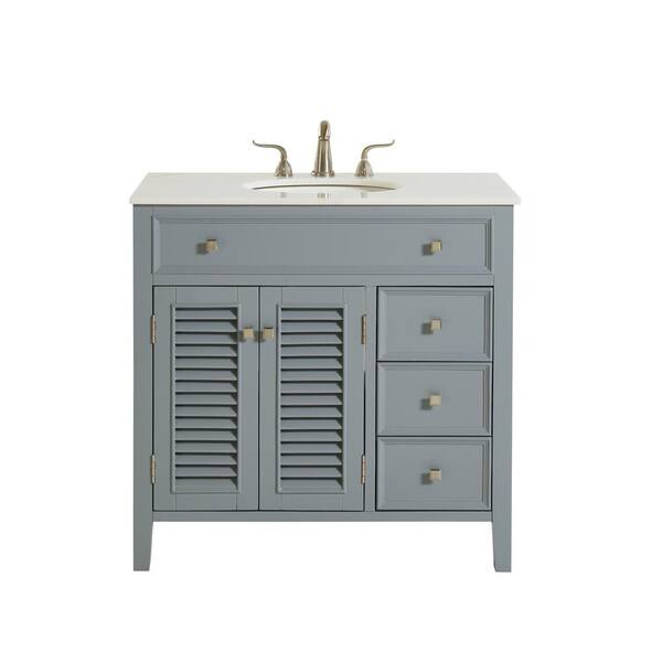 Unbranded Simply Living 36 in. W x 21 in. D x 35 in. H Bath Vanity in Grey with White And Brown Vein Marble Top