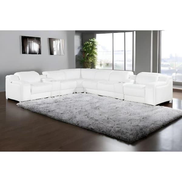 152.00 in. Round Arm 8 piece Leather L-Shaped Sectional Sofa in. White