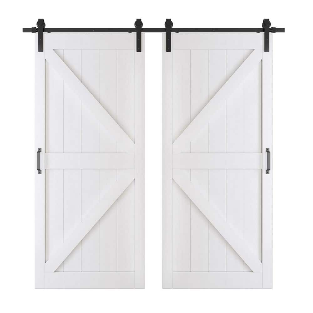 84 in. x 84 in (Double 42 in. Doors). K-Shaped White Primed MDF Sliding Assembly Required Barn Door Slab w/ Hardware Kit price history on PriceWatchPro