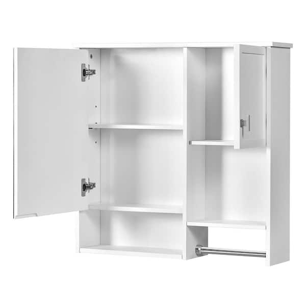 29 in. W x 28 in. H White Rectangular Metal Recessed or Surface Mount Medicine Cabinet, Medicine Cabinet with Mirror