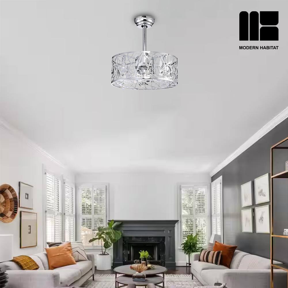 Chrome and Silver 20'' Caged Ceiling Fan with Remote