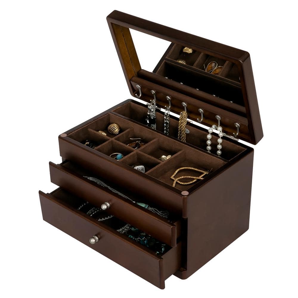 Brisbane Walnut Wooden Jewelry Box with Suede Lining