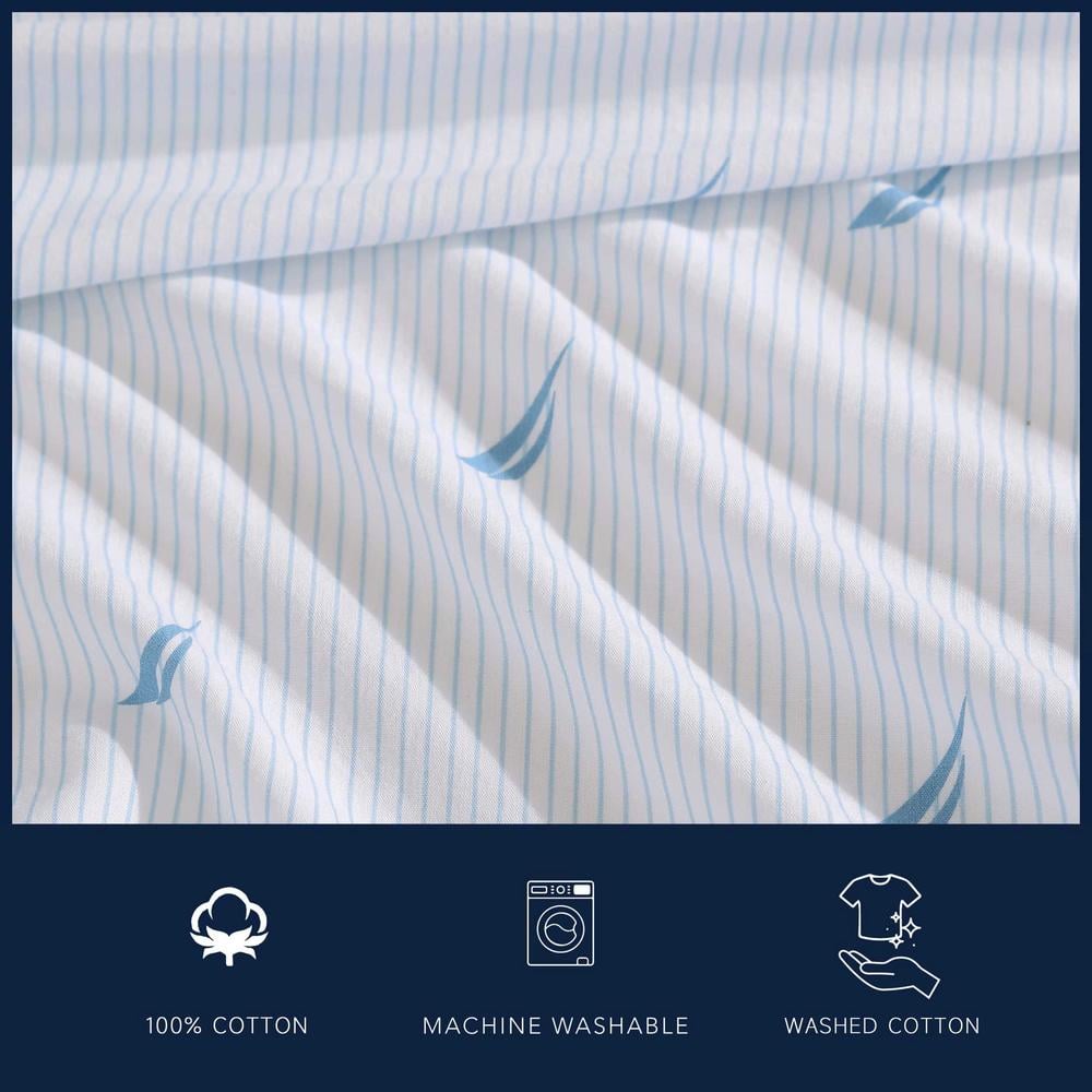 Navy Dusk Cotton Percale Twin Sheet Set with Stripes