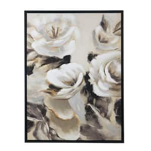 Beige, Cream and Black Wooden Framed Flower Print Wall Art