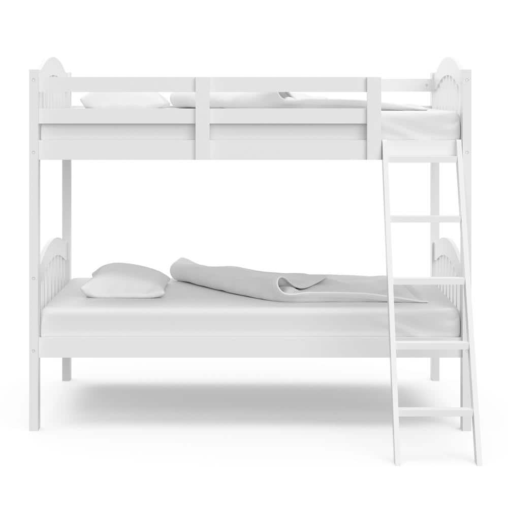 White Twin Mission Wood Bunk Bed with Headboard and Slats