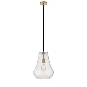 Fairfield 1-Light Brushed Brass Shaded Pendant Light with Seedy Glass Shade