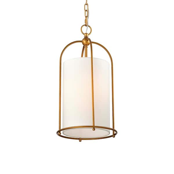 Edvivi Modern 10 in. 1-Light Drum Chandelier with Fabrics Shade, Antique Brass Cage Shaded Pendant Light Hanging Lamp Fixture