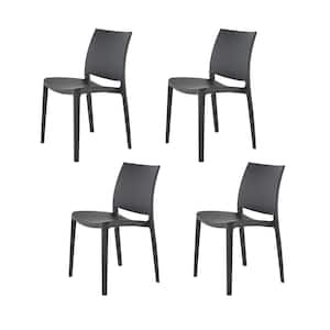 Sensilla Dark Grey Stackable Resin Outdoor Dining Chair (4-Pack)