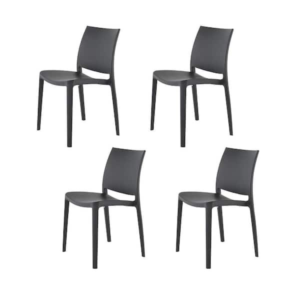 Lagoon Sensilla Dark Grey Stackable Resin Outdoor Dining Chair (4-Pack)
