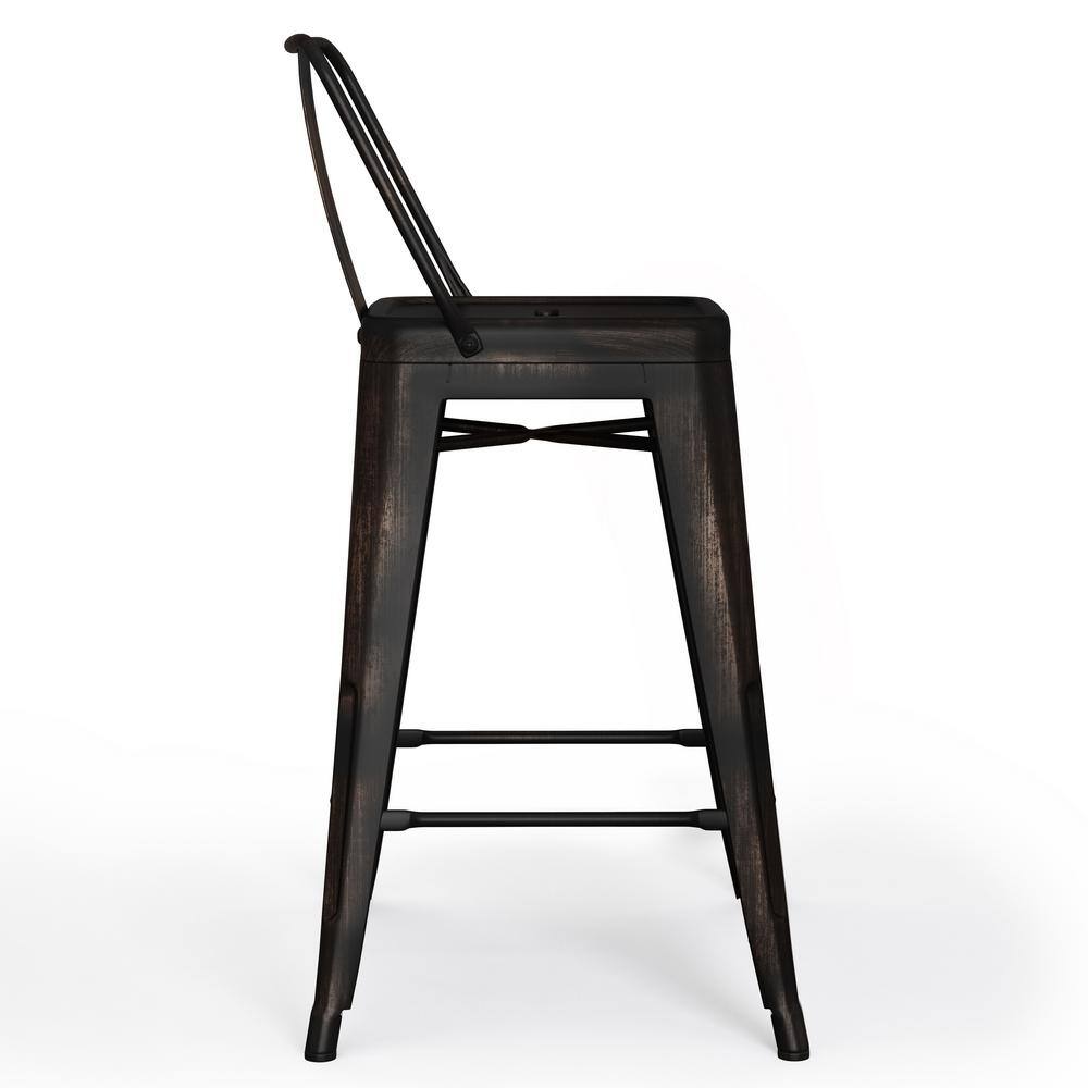 Rayne Distressed Black Metal Counter Height Stool Set