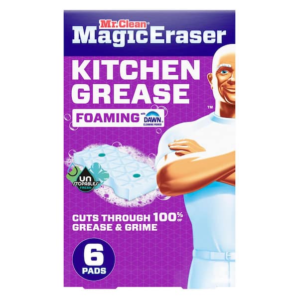 Magic Eraser Kitchen Grease Foaming with Dawn 2.2 in. Scrubbing Pad Cleaning Sponge(6-Count)