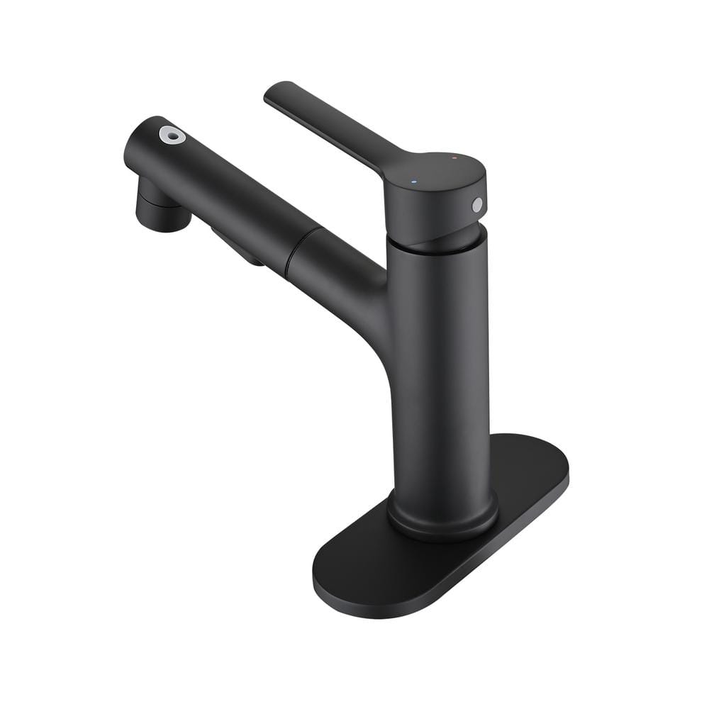 Single Handle 1 or 3-Hole Bathroom Faucet with Deckplate Included and Drain Kit Pull Down Sprayer in Matte Black price history on PriceWatchPro
