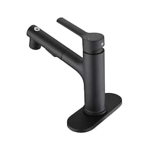 Single Handle 1 or 3-Hole Bathroom Faucet with Deckplate Included and Drain Kit Pull Down Sprayer in Matte Black