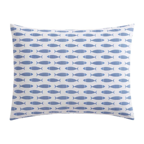 Nautica Woodblock Fish 2-Piece Blue Cotton Twin Duvet Set