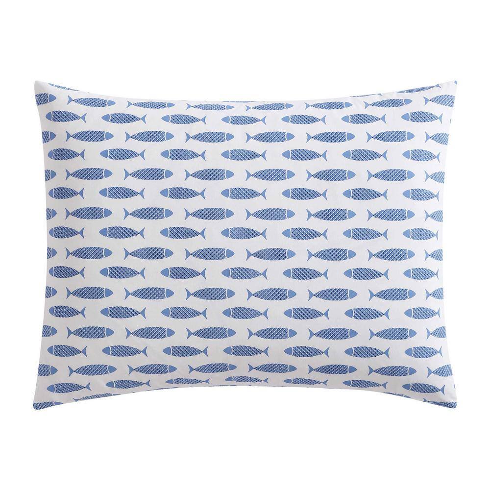 Nautical Blue Fish Cotton Queen Bedspread Cover Set