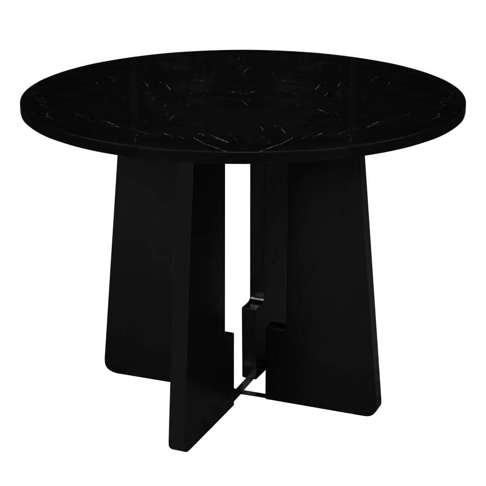 Black MDF Tabletop with Faux Marble 43.25 in. W Pedestal Dining Table Seats 4 price history on PriceWatchPro