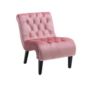 Modern Pink Accent Armless Chair, Upholstered Leisure Lounge Chair with Solid Wood Legs for Bedroom Living Room