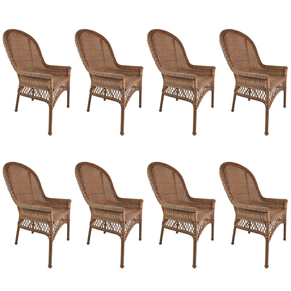 Light Brown Patio Rattan Chair Wicker Patio Outdoor Dining Chair (8-Pack)