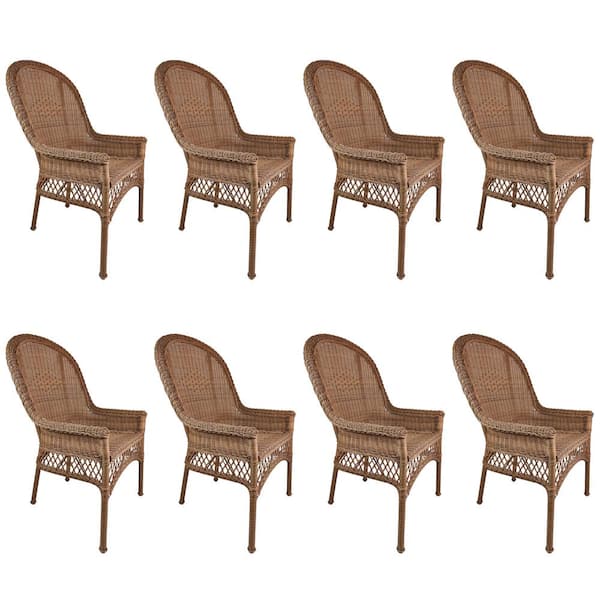 dubbin Light Brown Patio Rattan Chair Wicker Patio Outdoor Dining Chair (8-Pack)