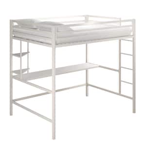 Maxwell Metal Full Loft Bed with Desk and Shelves, White/ White