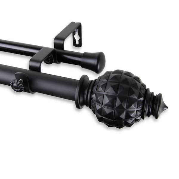 Rod Desyne 48 in. - 84 in. Telescoping 1 in. Double Curtain Rod Kit in Black with Opal Finial