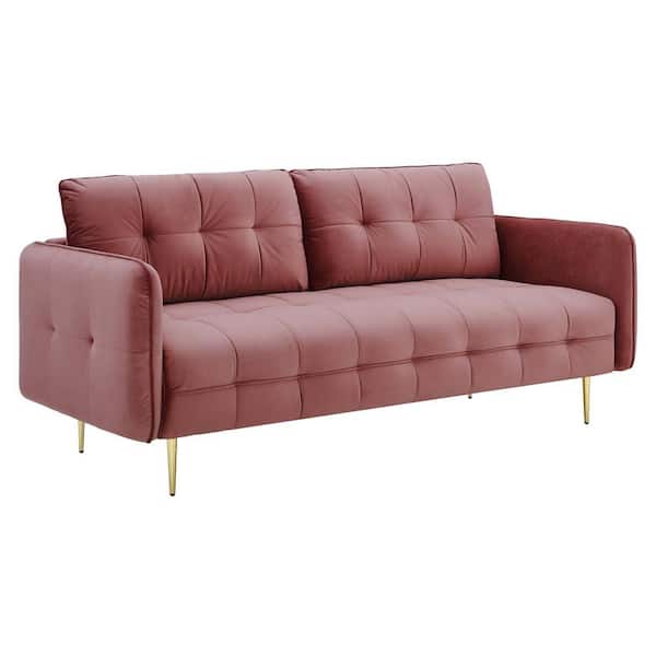 Cameron 75 in. Dusty Rose Tufted Performance Velvet 3-Seat Sofa