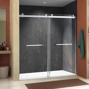 60 in. W x 76 in. H Double Sliding Frameless Shower Door in Brush Nickel with 3/8 in. Clear Glass Bypass Trackless Doors