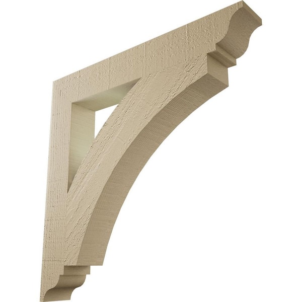 Ekena Millwork 3.5 in. x 24 in. x 24 in. Thorton Traditional Rough Cedar Woodgrain Timberthane Polyurethane Bracket, Primed Tan