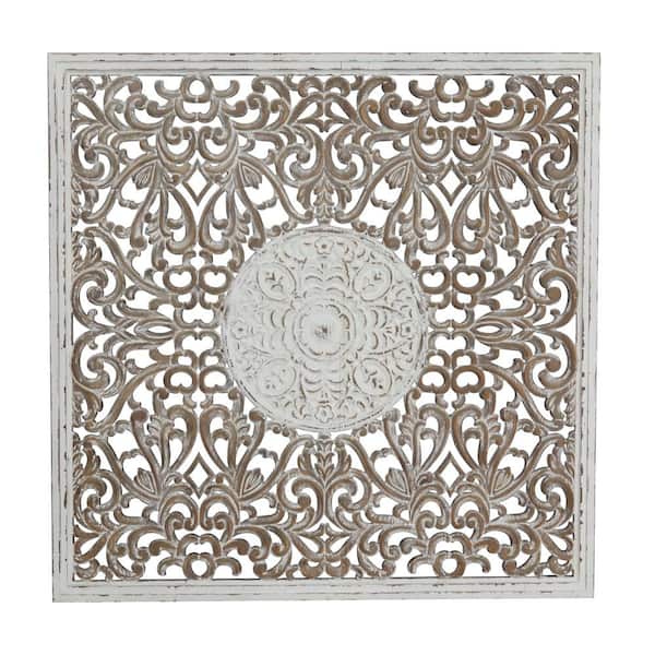 Litton Lane 43 in. x 43 in. White Wood Traditional Abstract Wall Decor