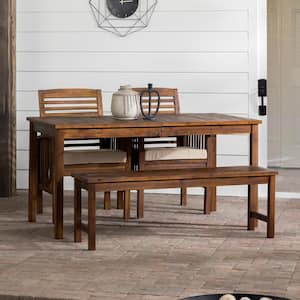 Dark Brown 4-Piece Wood Outdoor Dining Set with Cream Cushions