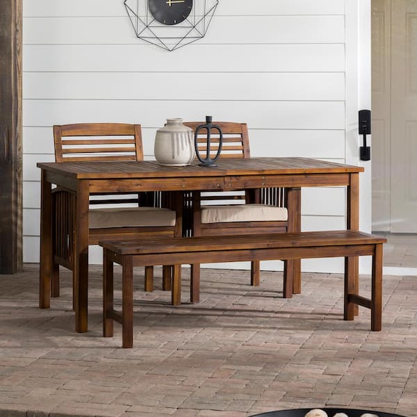 Walker Edison Furniture Company Dark Brown 4-Piece Wood Outdoor Dining Set with Cream Cushions