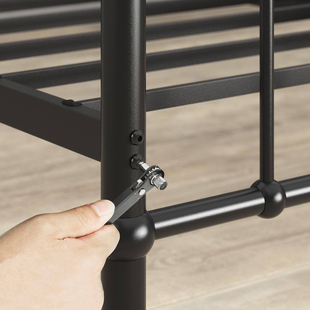 Florence Black Metal Queen Platform Bed Frame with Spindle Headboard