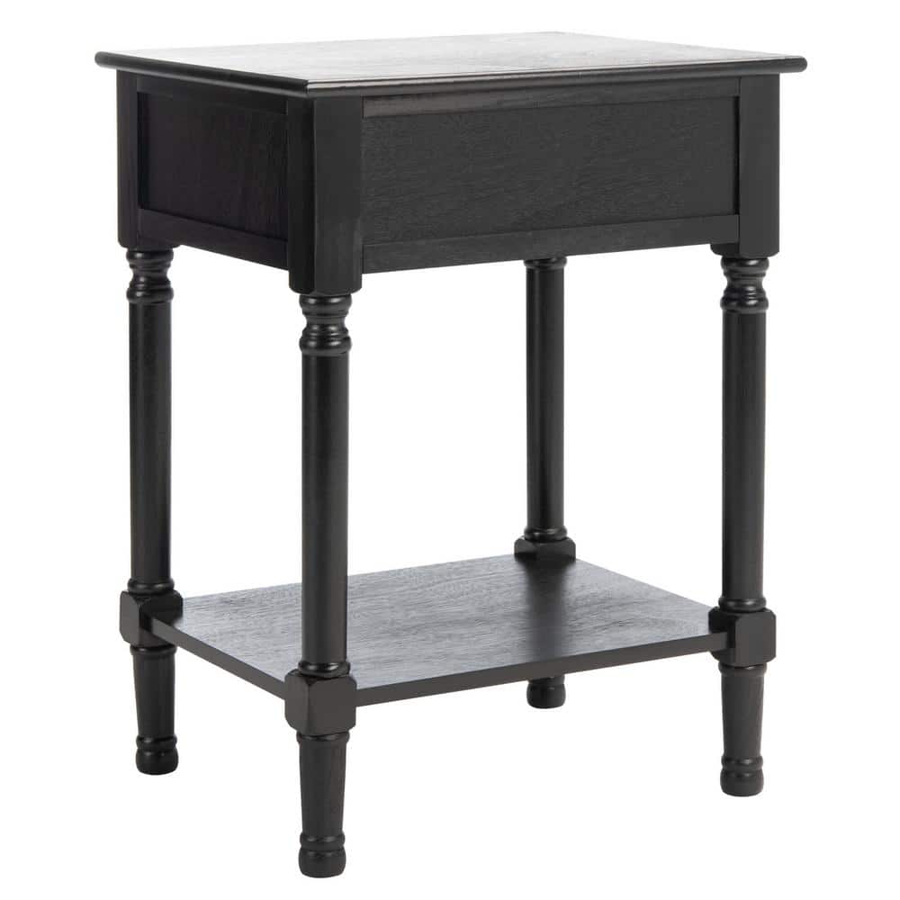 Black Wood Rectangular Accent Table with Storage Drawer