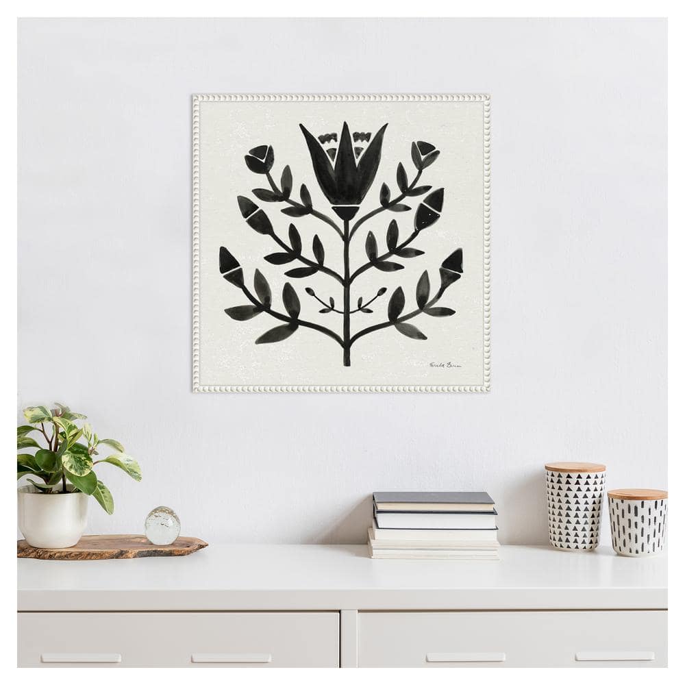 Nordic Black and White Botanical Canvas Wall Art with Beaded Frame