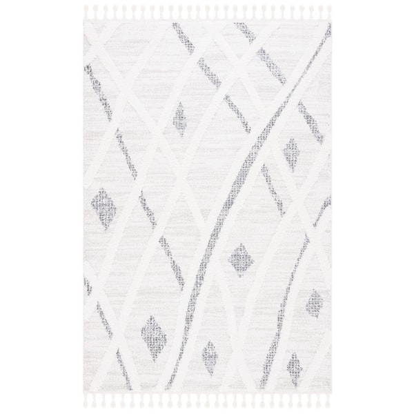Moroccan Tassel Shag 9 ft. x 12 ft. Beige/Gray High-Low Wavy Diamond Area Rug