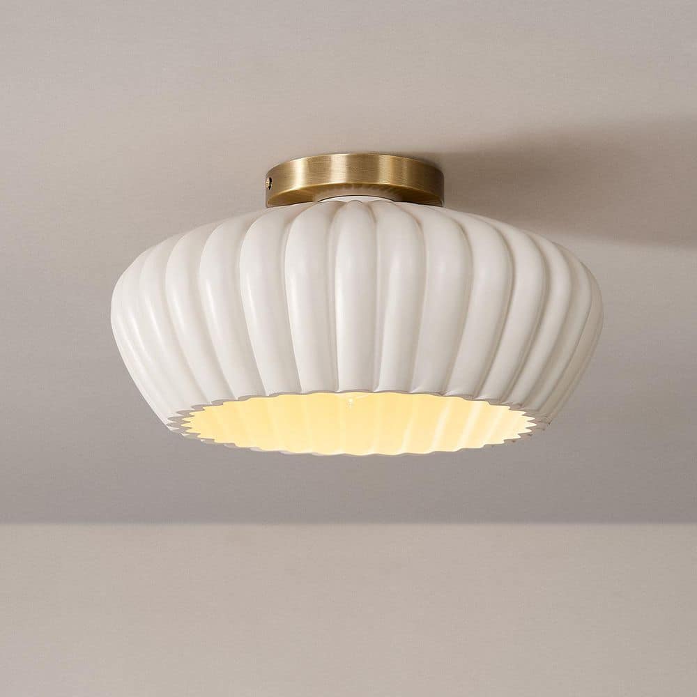 13 in. 1-Light Brass Flush Mount Ceiling Light with Cream Resin Shade price history on PriceWatchPro