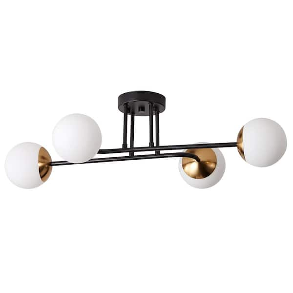 aiwen 28 in. Modern 4-Light Black Semi Flush Mount Industrial